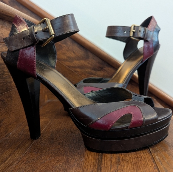 Nine West Debutante 5" stacked Heel Ankle Strap Three Tone Leather pumps Sz 7.5 - Picture 14 of 16